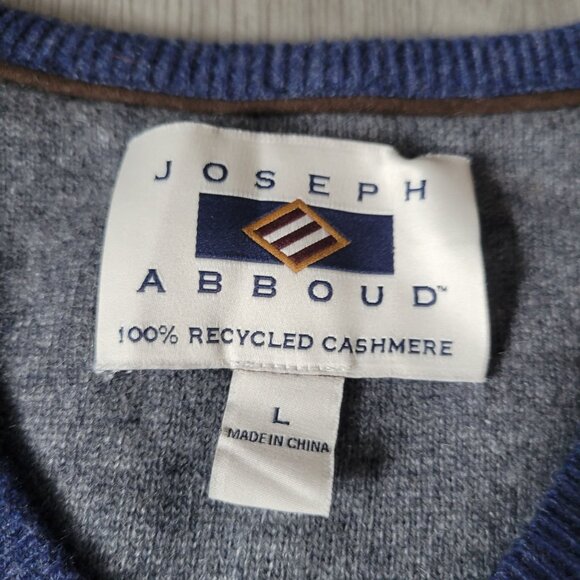 Joseph Abboud Mens Blue  V-Neck Sweater L 100% Recycled Cashmere - Picture 2 of 2